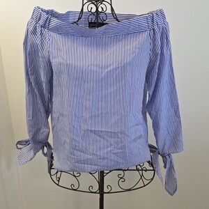 Elegant Blue Striped Off-Shoulder Blouse